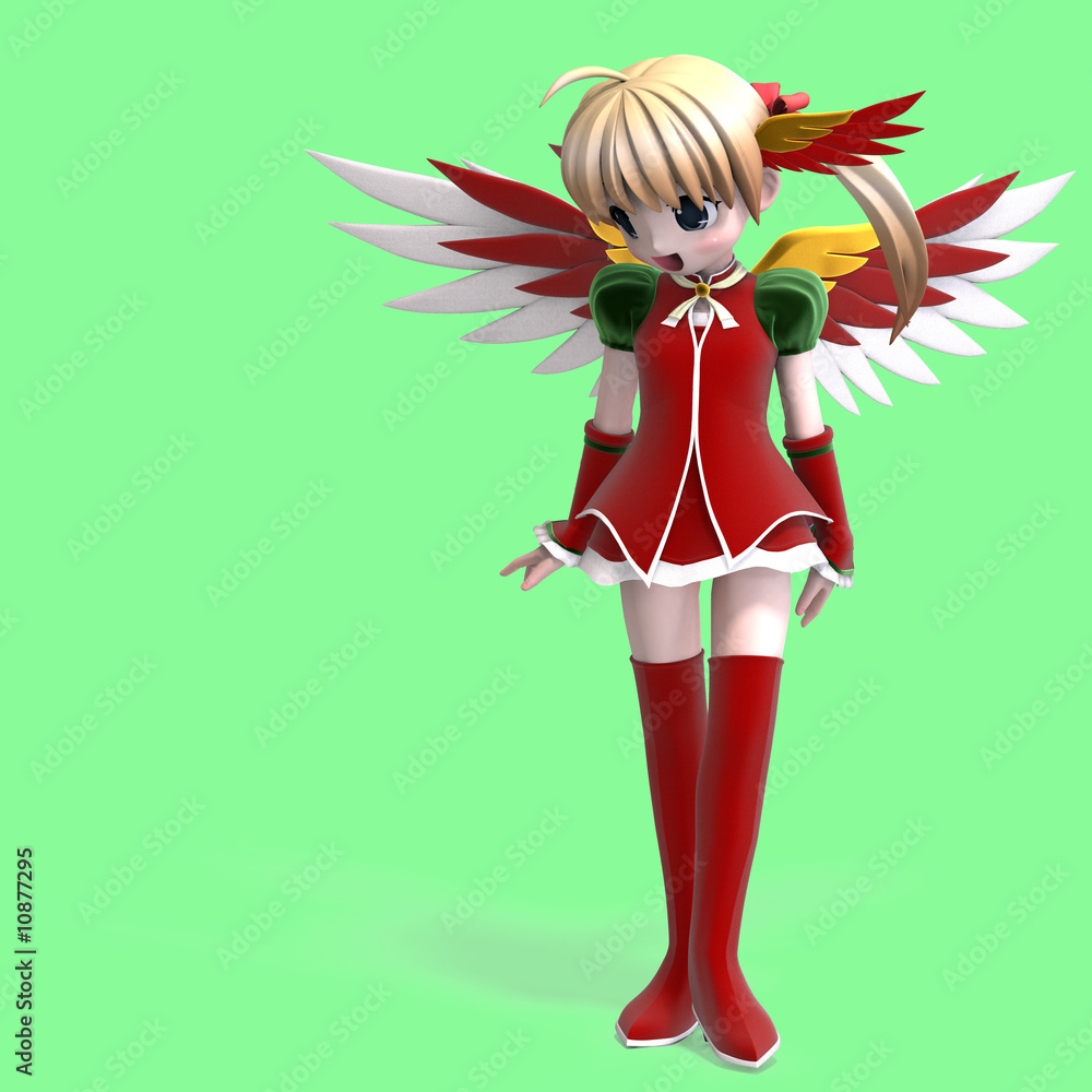 cute manga angel in festive clothing. With Clipping Path cute manga angel in festive clothing. With Clipping Path