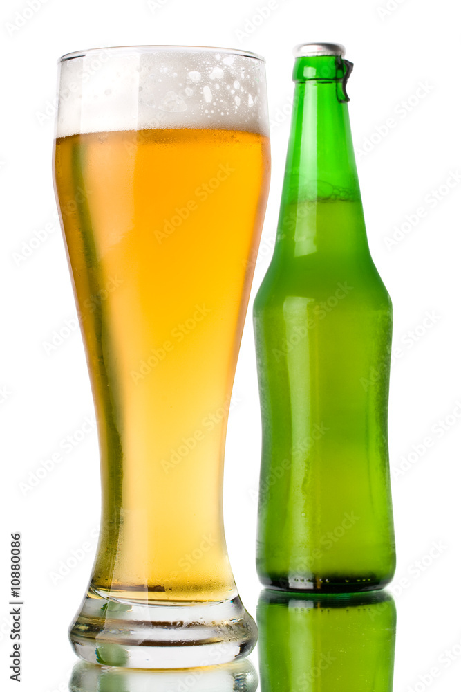 Glass and bottle of beer Glass and bottle of beer