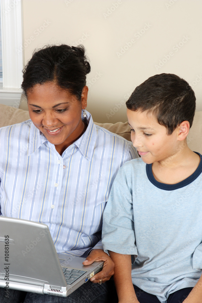 Woman and Boy On Computer Woman and Boy On Computer
