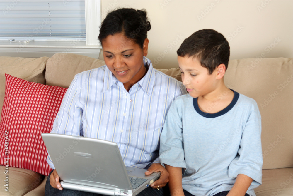 Woman and Boy On Computer Woman and Boy On Computer