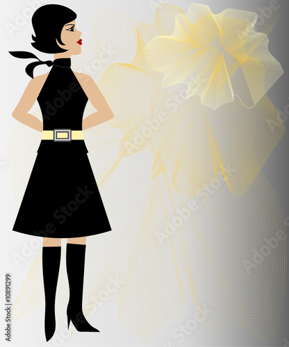 chica exotica vestida de negro sobre fondo de flor photo