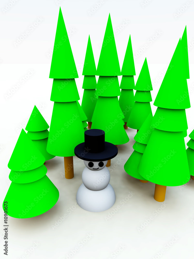 Fototapeta premium Christmas Tree Forest Snowman 3