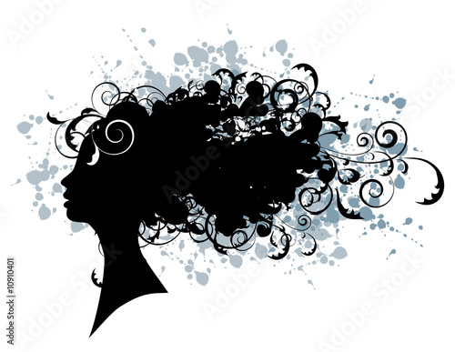 Floral hairstyle, woman face silhouette for your design