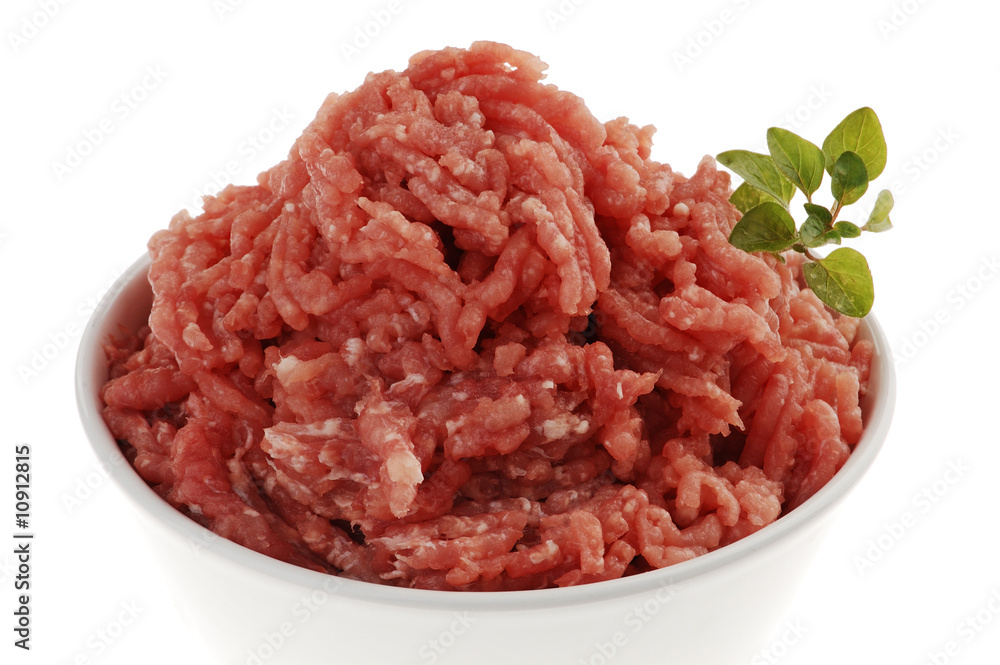 Raw minced pork isolated on white background Raw minced pork isolated on white background
