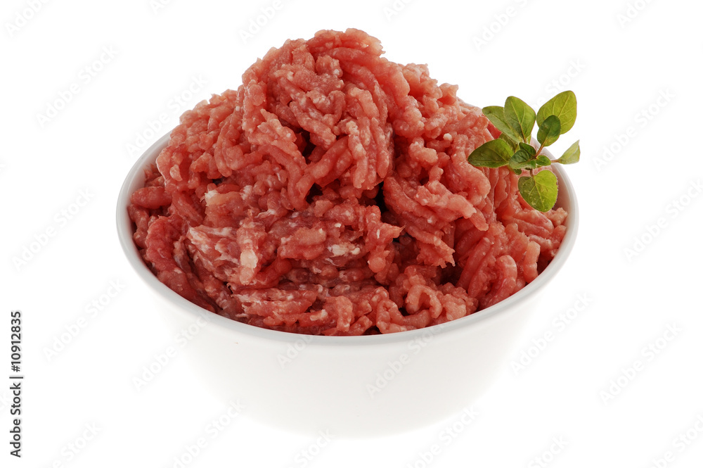 Raw minced pork isolated on white background Raw minced pork isolated on white background