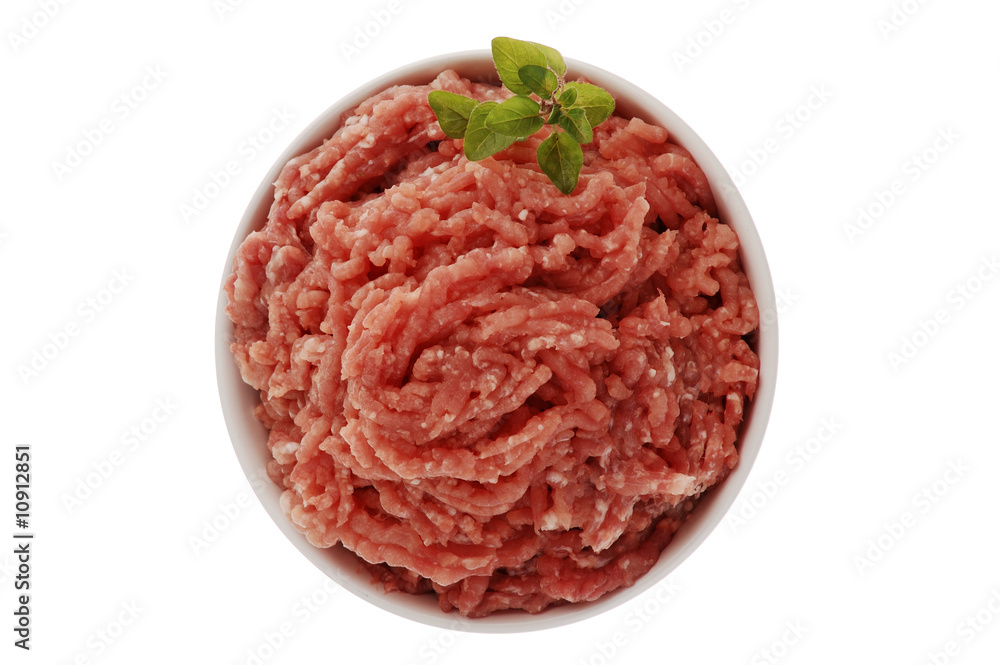 Raw minced pork isolated on white background Raw minced pork isolated on white background