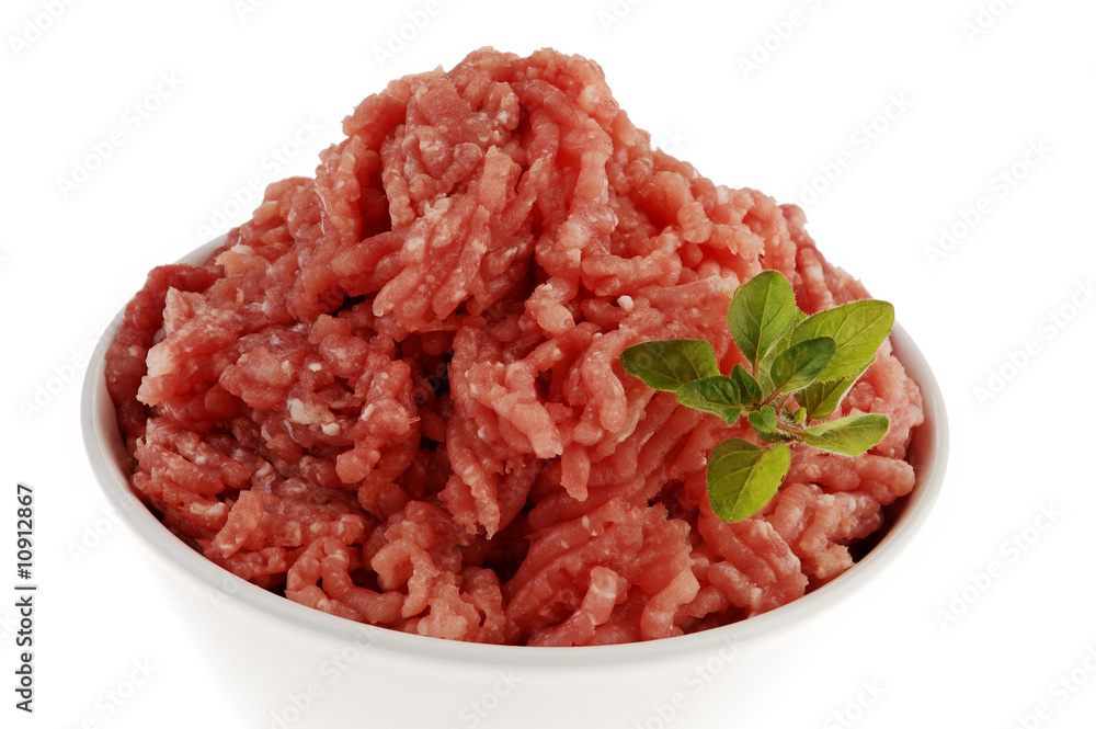 Raw minced pork isolated on white background Raw minced pork isolated on white background