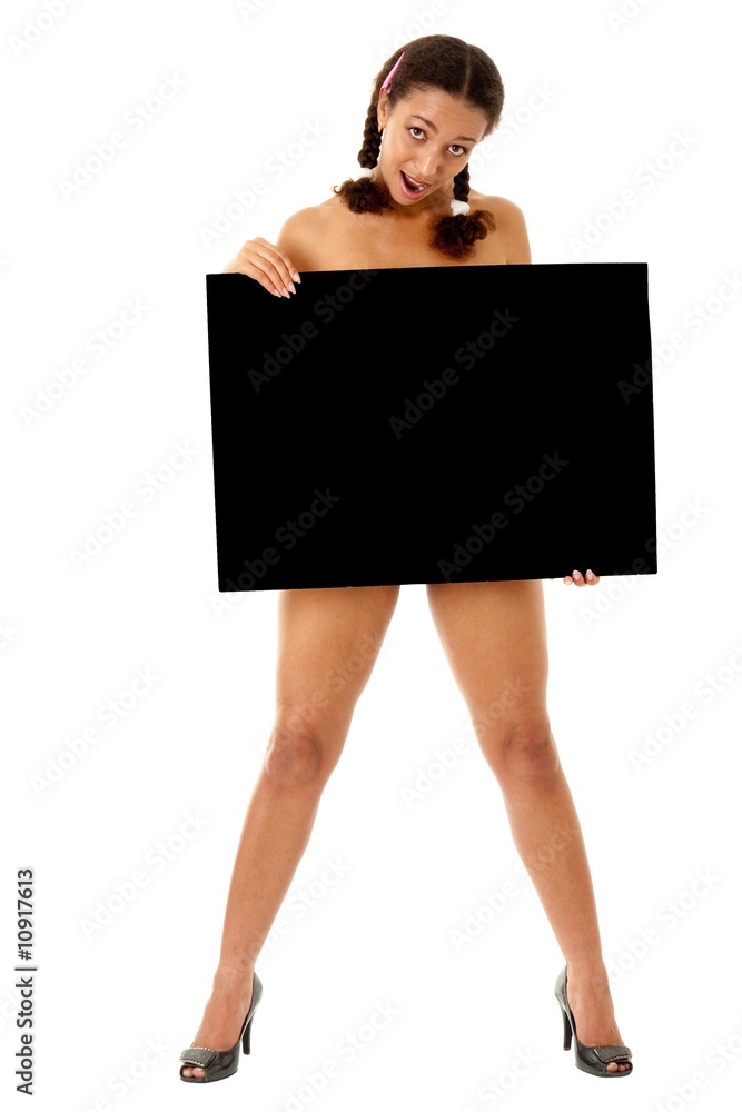 woman with big black billboard