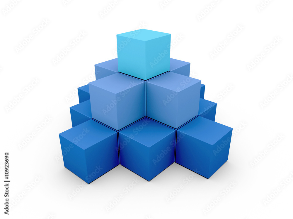 A pyramid made of similar blue boxes on white background A pyramid made of similar blue boxes on white background