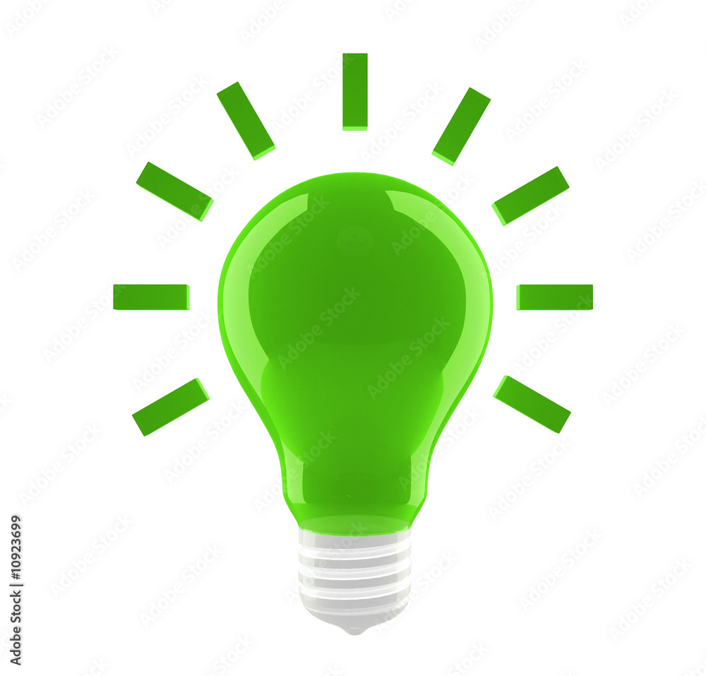 A green bulb with conventionalized shine on white background A green bulb with conventionalized shine on white background