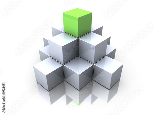 A pyramid made of similar transparent gray boxes