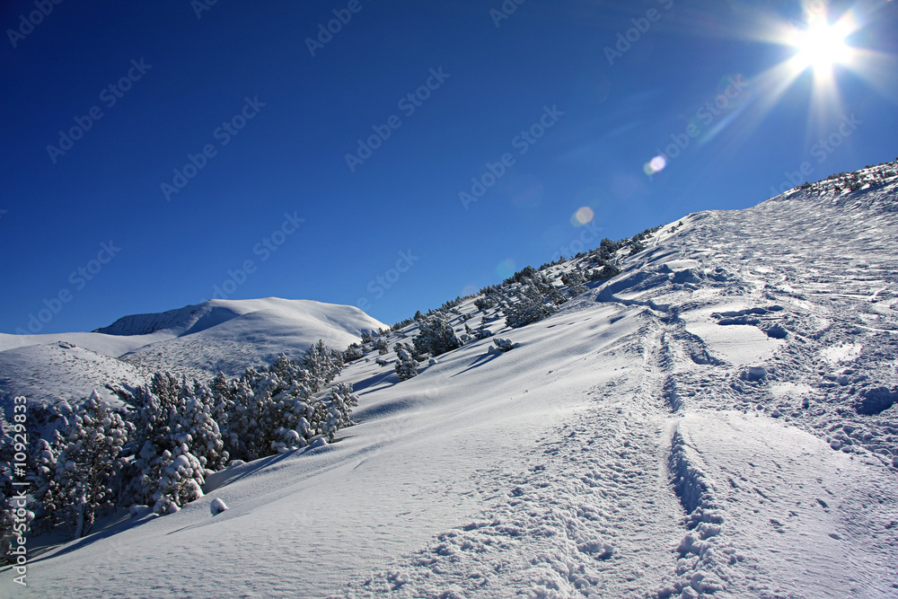 Obraz premium Shining sun in winter mountains