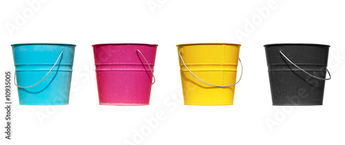 Four buckets of different colors