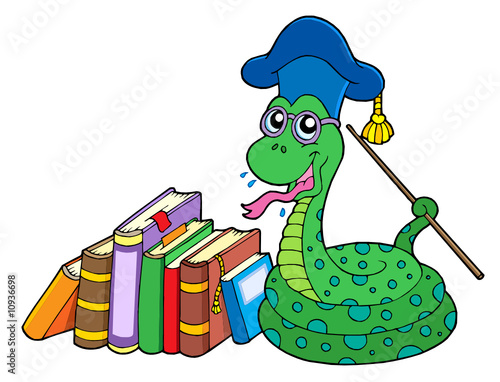 Snake teacher with books