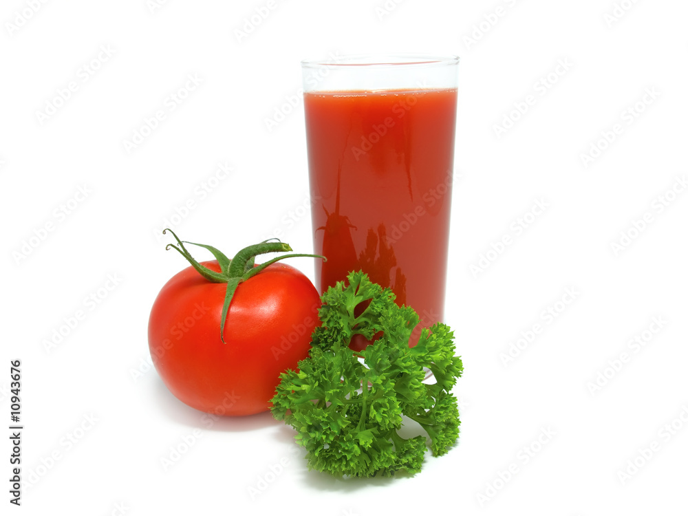 Tomatoes and juice on a white background Tomatoes and juice on a white background