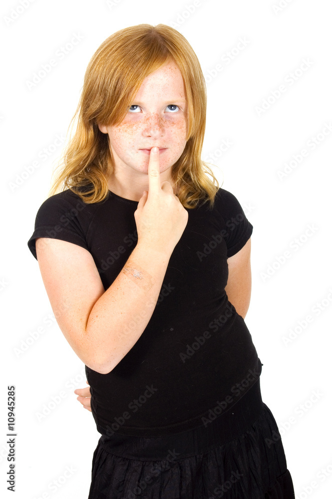 red head girl with freckles is thinking red head girl with freckles is thinking