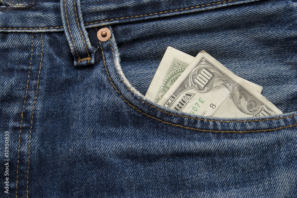100 dollar bill sticking out from a old jean pocket 100 dollar bill sticking out from a old jean pocket