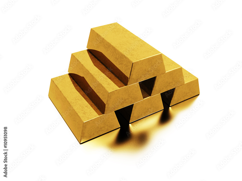 golden bars with reflection isolated on white golden bars with reflection isolated on white