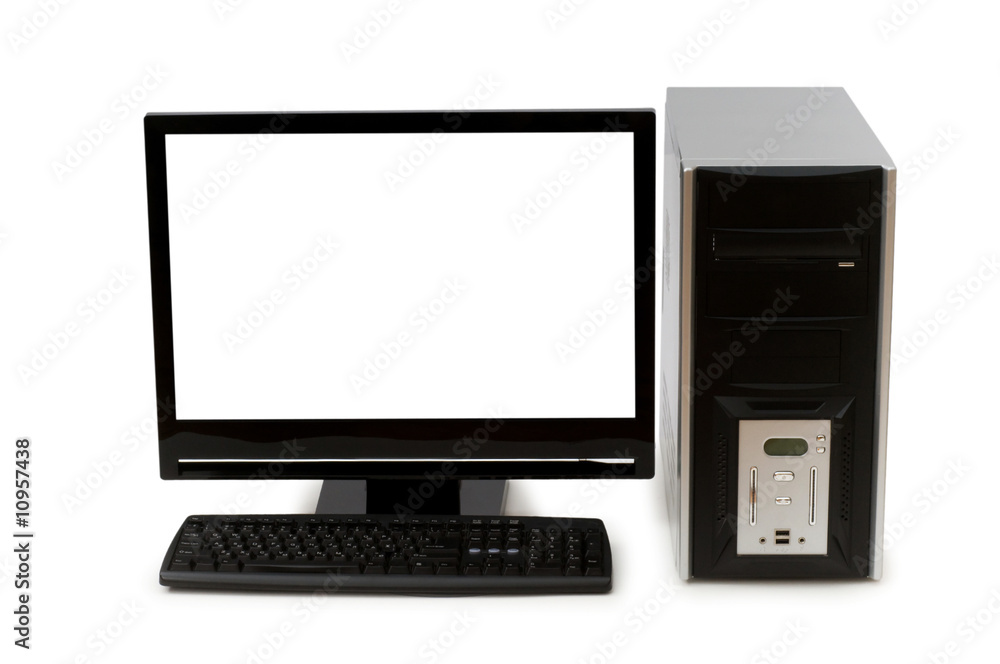 Computer with flat screen isolated on white Computer with flat screen isolated on white