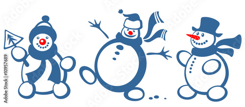 three cartoon snowballs