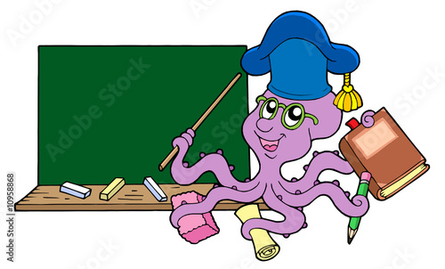 Octopus teacher with blackboard