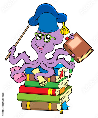 Octopus teacher on pile of books