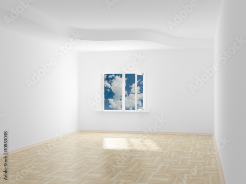 Empty room. Cloudscape behi...