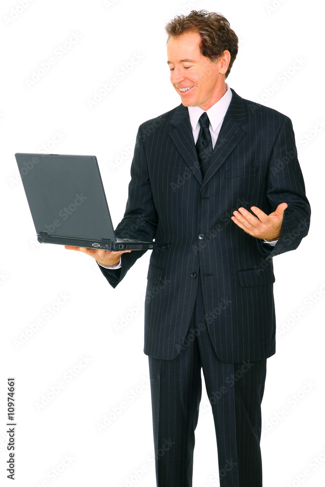 Isolated Senior Business Man Looking At Laptop Isolated Senior Business Man Looking At Laptop