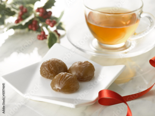 Marron glace : Chestnut candied in sugar syrup and glazed