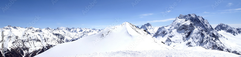 Panorama Caucasus Mountains. Dombaj. Ski resort