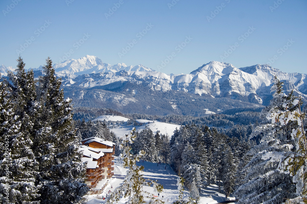 Vue sur le Mont Blanc en station de montagne