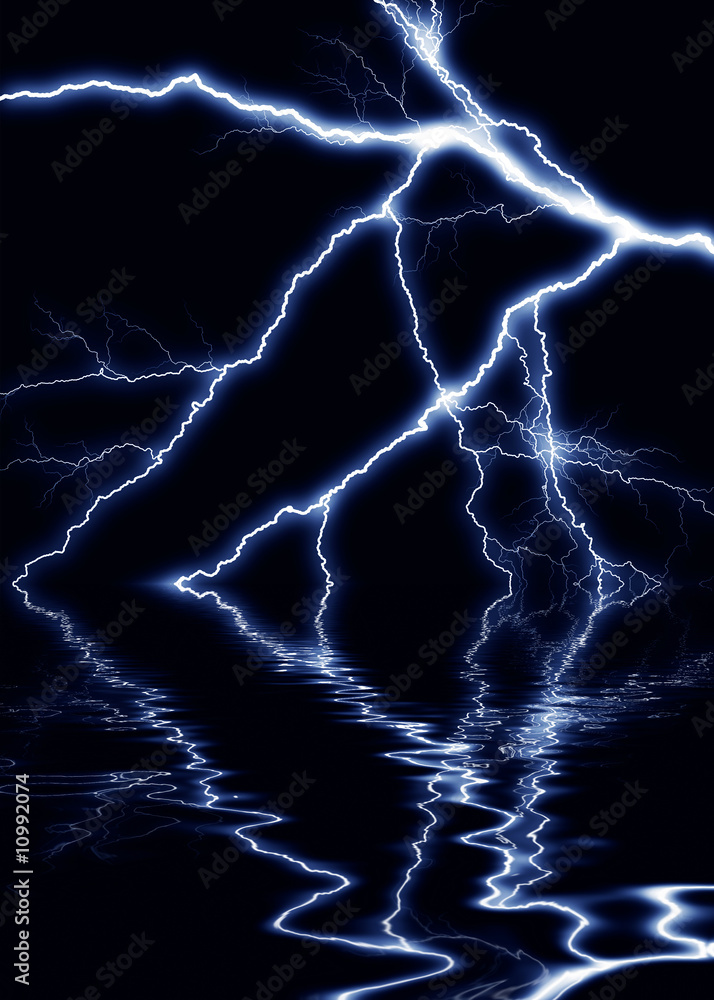 Lightning with water reflections