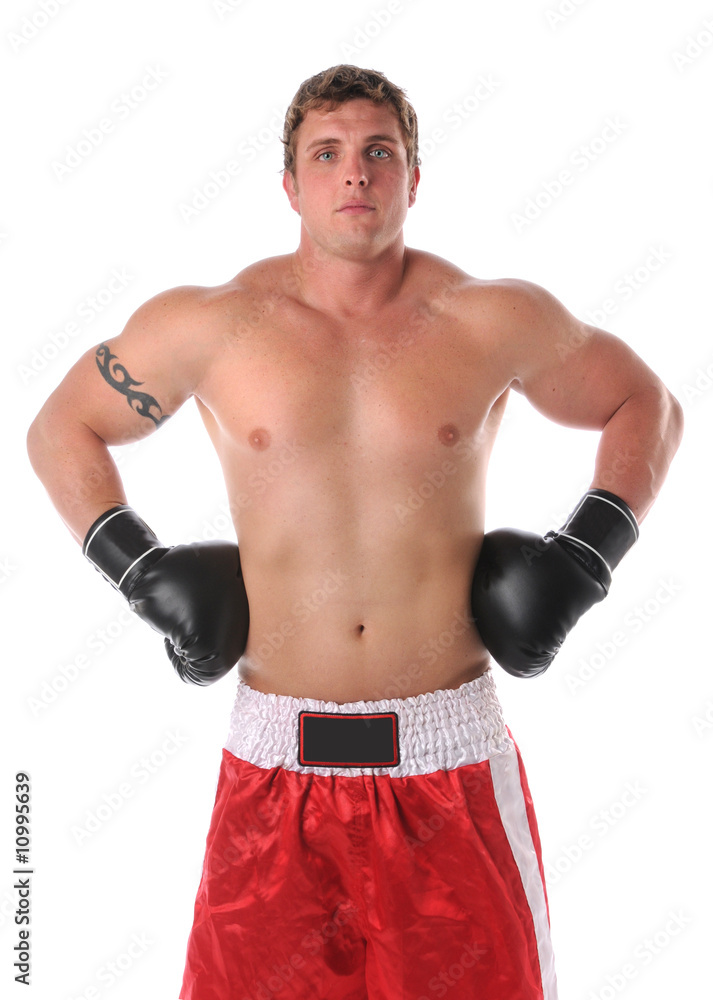 Muscular Boxer With Black Gloves Muscular Boxer With Black Gloves