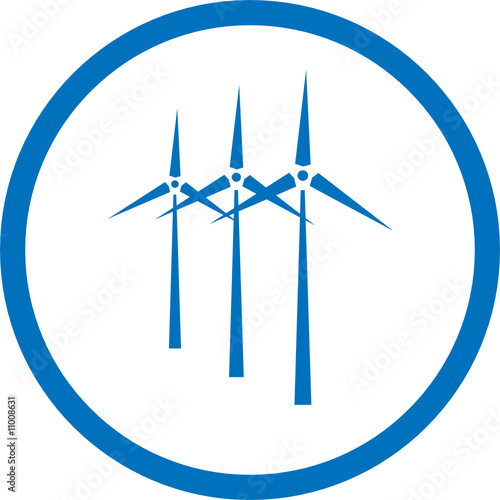 Vector wind turbine icon. Blue and white. Simply change.