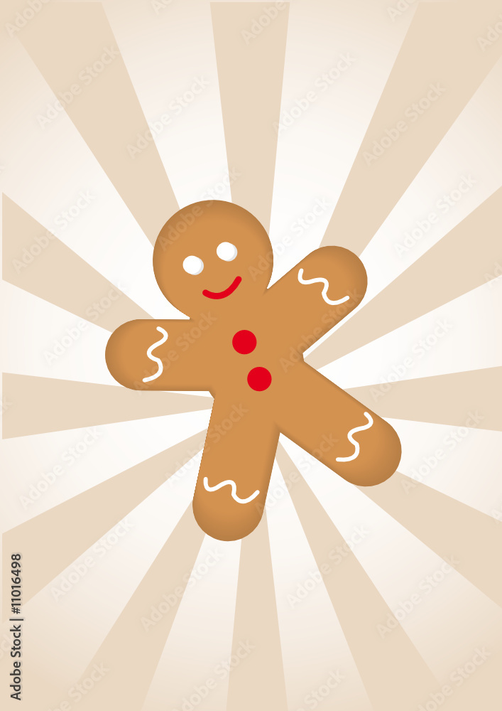 Cartoon gingerbread man on striped background Cartoon gingerbread man on striped background