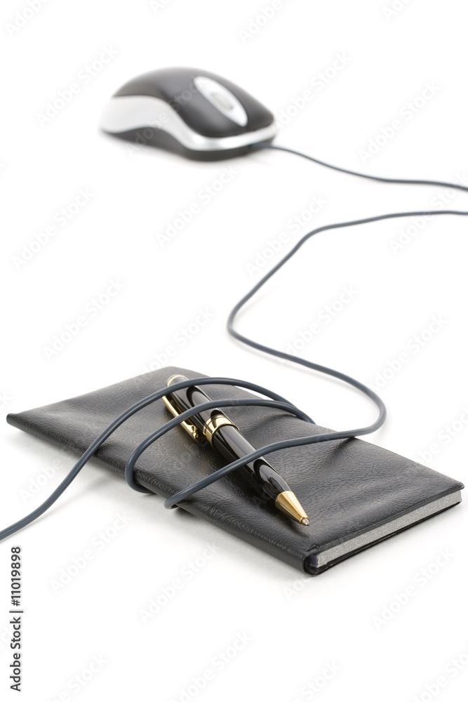 Checkbook and computer mouse Checkbook and computer mouse