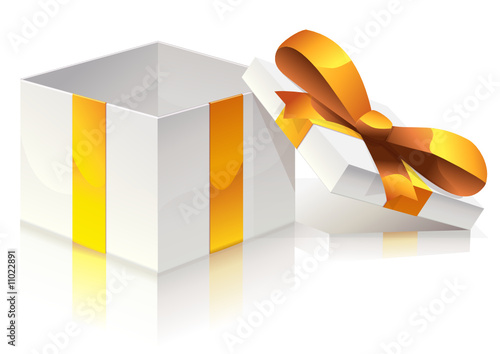Cadeau au ruban d'or ouvert (reflet)