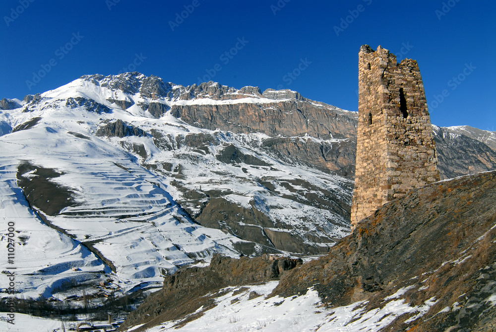 Tower in a caucasian mountains