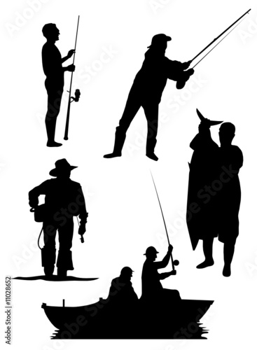 Fishermen and fishing equipment vector