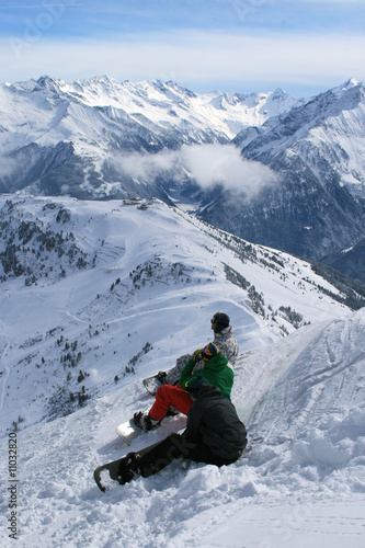 Group of snowboarder in the mountains
