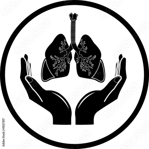 Medical icon. Protection of lungs. Black and white.