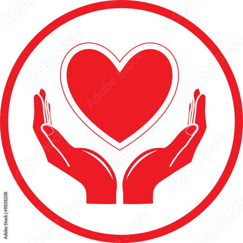 Vector heart and hands icon. Red and white. Simply change.