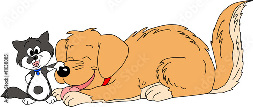 Canvas-taulu Friendship between a cartoon cat and dog.