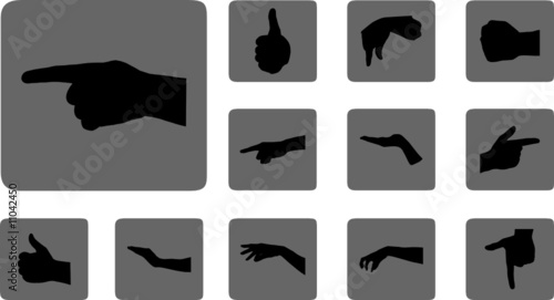 Hand set. Set of 12 round vector buttons for web