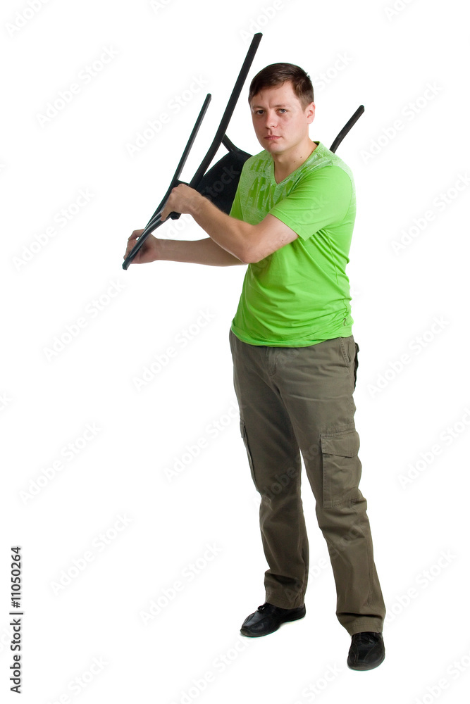 Malicious man with chair. Malicious man with chair.