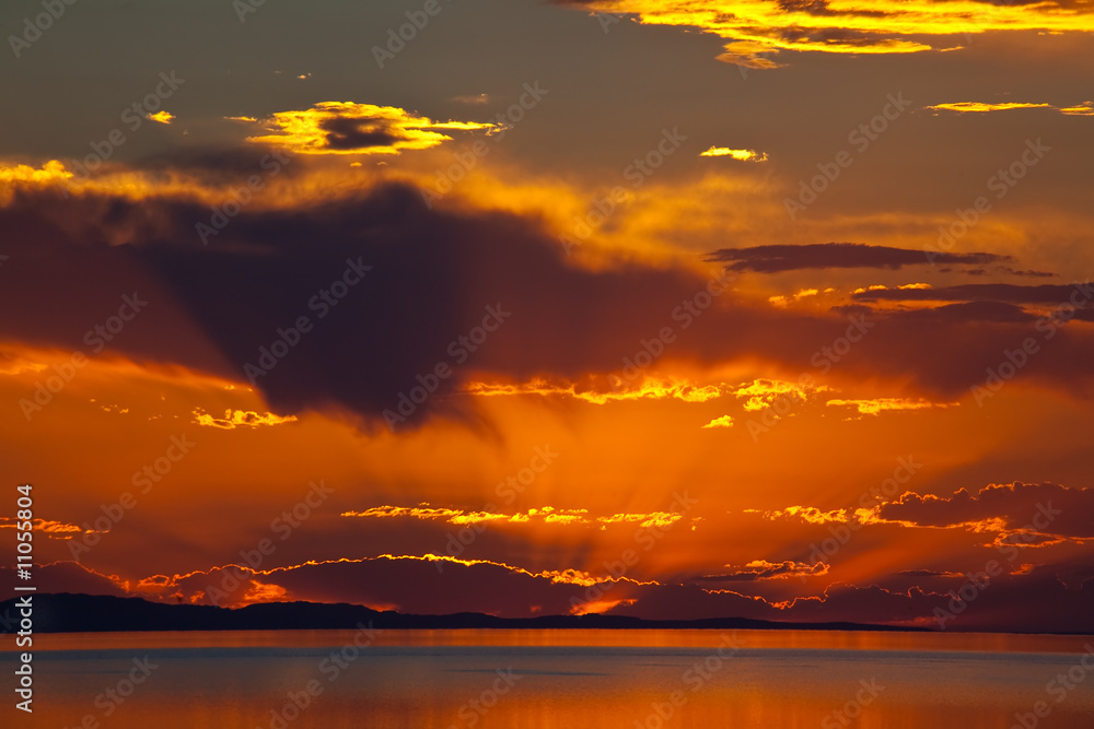 The colorful sunset at the Great Salt Lake
