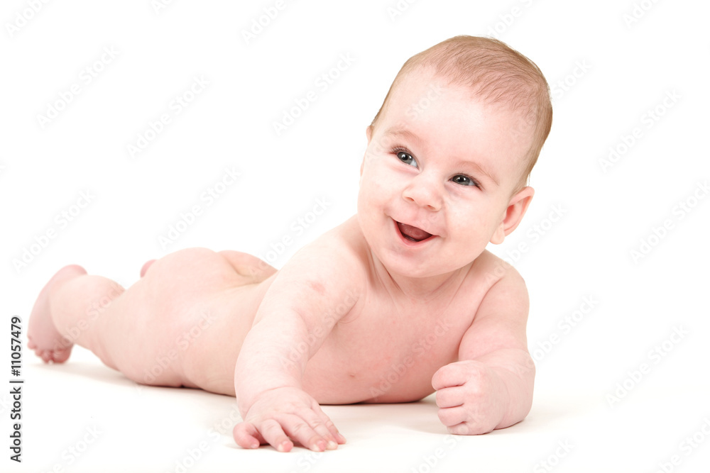 Small kid lying on white background Small kid lying on white background