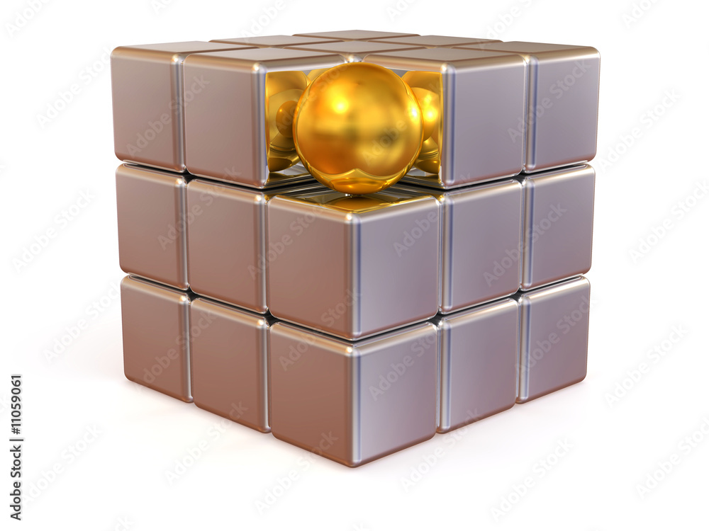 Obraz premium Boxes and sphere. Abstract image