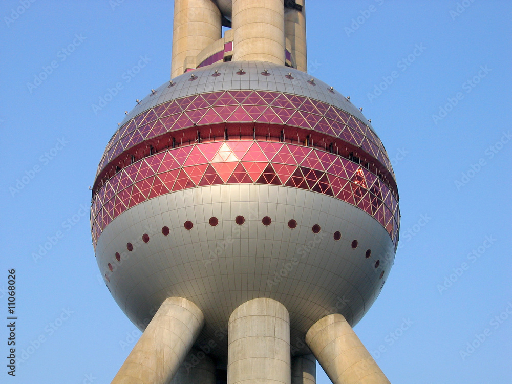 Naklejka premium TV tower in Shanghai, Eastern Pearl, close up view