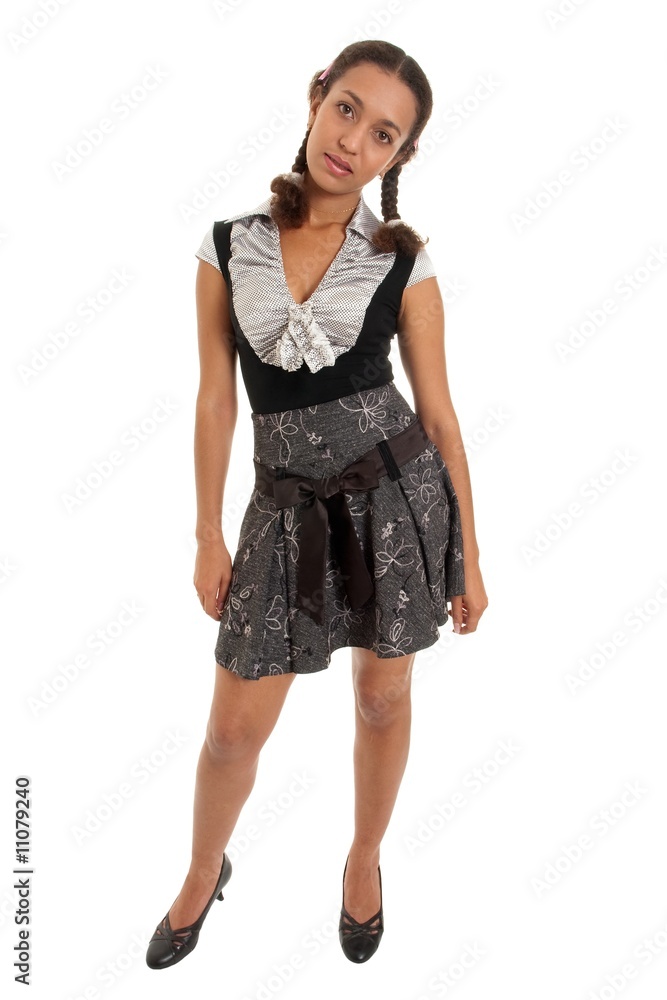 girl standing against isolated white background girl standing against isolated white background